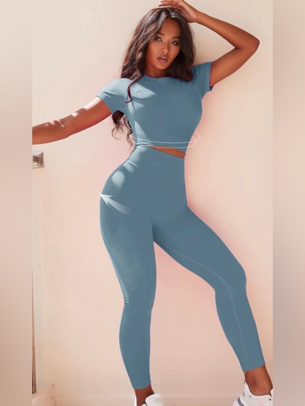 Blue Matching Workout Set ✨ Sculpting Crop Top & High Waist Leggings